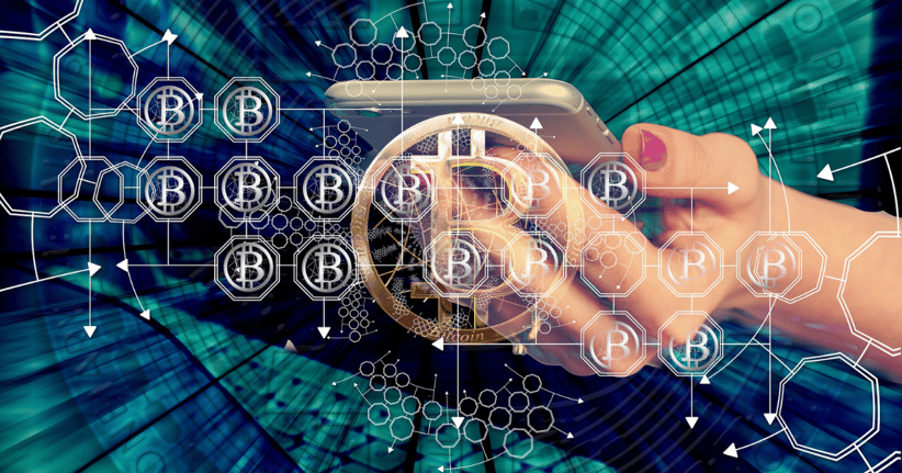 Crypto regulations, woman's hand with smartphone, bitcoin