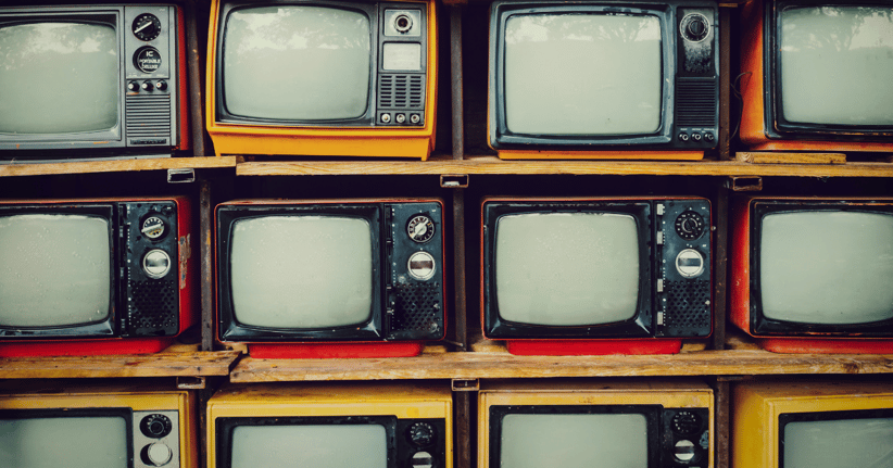 Old retro televisions on display