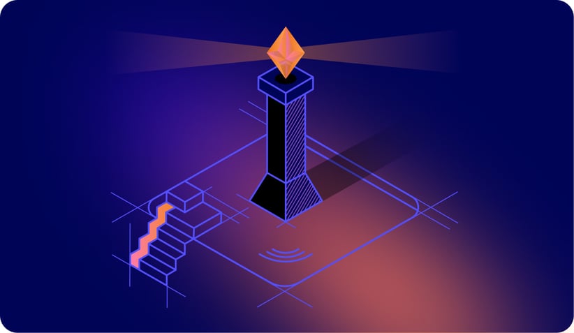 A purple pillar with an orange diamond sitting atop it, illuminating a purple void.