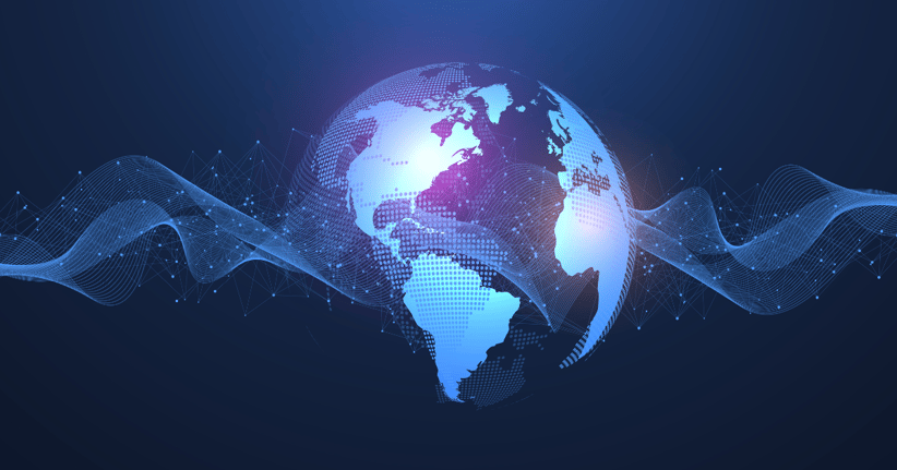 Globe with streams of data